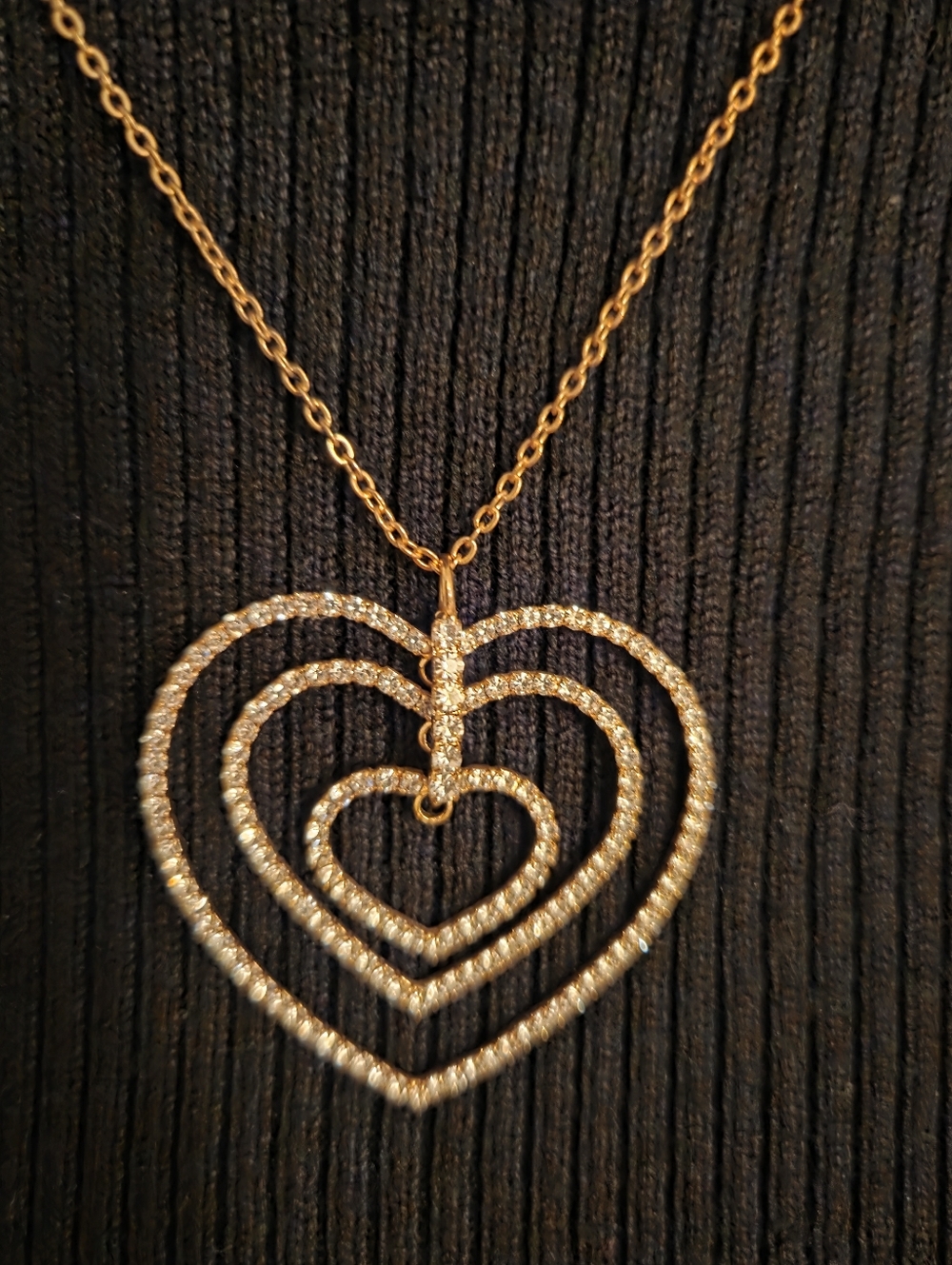 Gold-Tone Triple Heart Pendant Necklace - Sparkling Crystal Accents